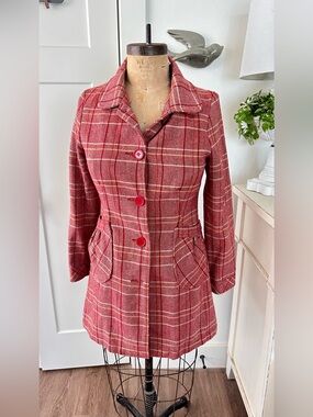 Sashimi Red Plaid Pea Coat Size Medium